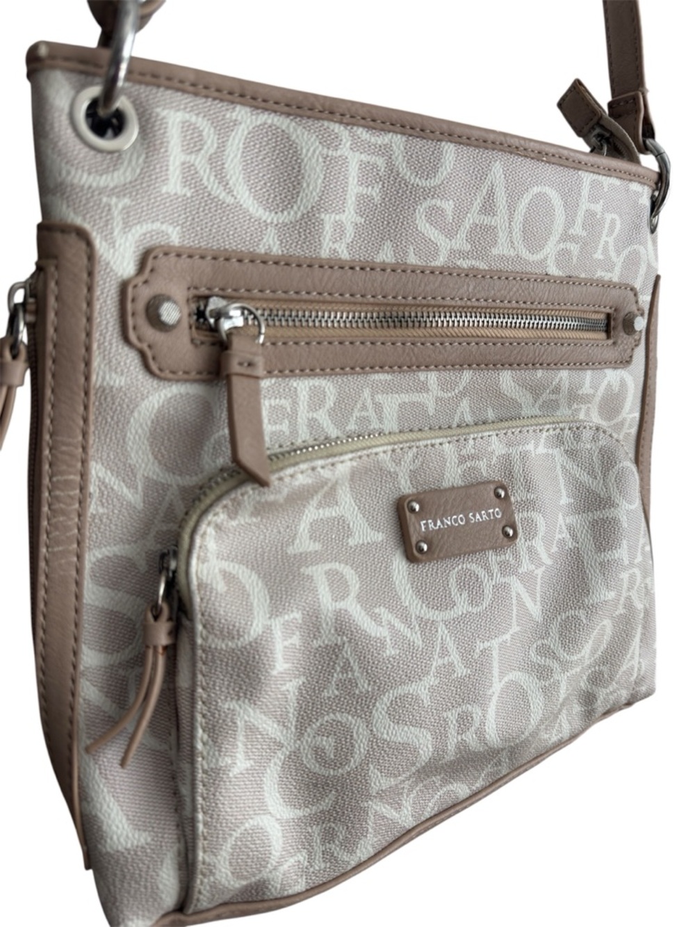 Neutral Monogram Crossbody Bag Multi Zip Beige Taupe Handbag Multi Compartment - Picture 3 of 16